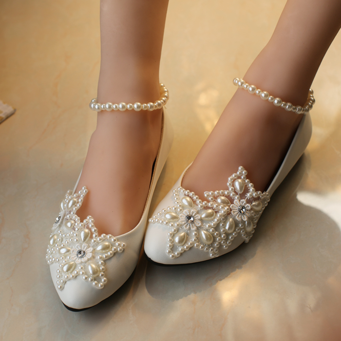 2014 blanc etoile a cinq branches perle strass perles cheville chaussures de mariage de demoiselle d 1
