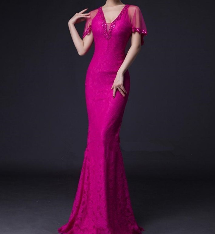 2016 livraison gratuite dentelle col v parti robes longues robes de soir eacute 2