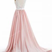 A line chapel train nude pink taffeta wedding dress 6