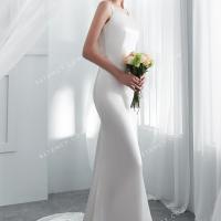 Acetate satin ivory mermaid long wholesale wedding dress 3