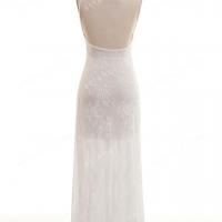 Adjustable spaghetti straps low back lace wedding dress 5