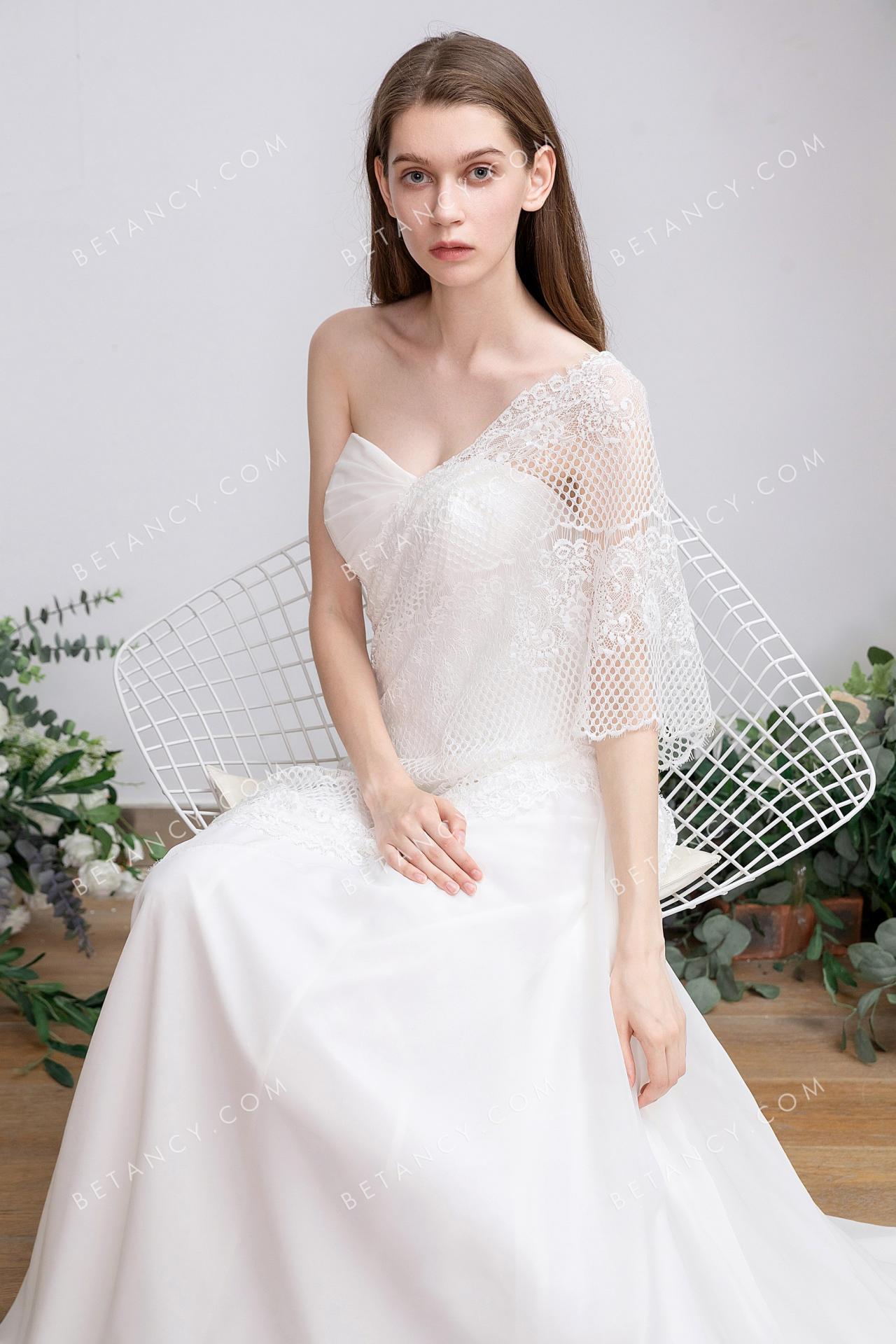 Asymmetric lace grecian bridal gown 2