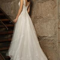 Asymmetric lace v back wholesale wedding dress 3