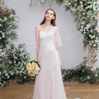 Asymmetric shoulder lace and chiffon grecian bridal gown 1