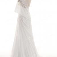 Asymmetric shoulder lace and tulle grecian wedding dress 5