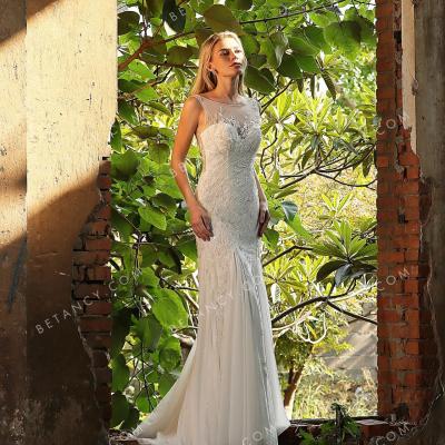 Beaded bateau neck wedding dress 3