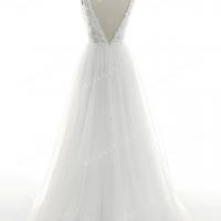 Beaded floral lace detailing a line wedding dress 5