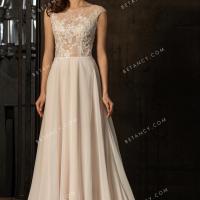 Beaded illusion nude lace and chiffon wedding dress 1