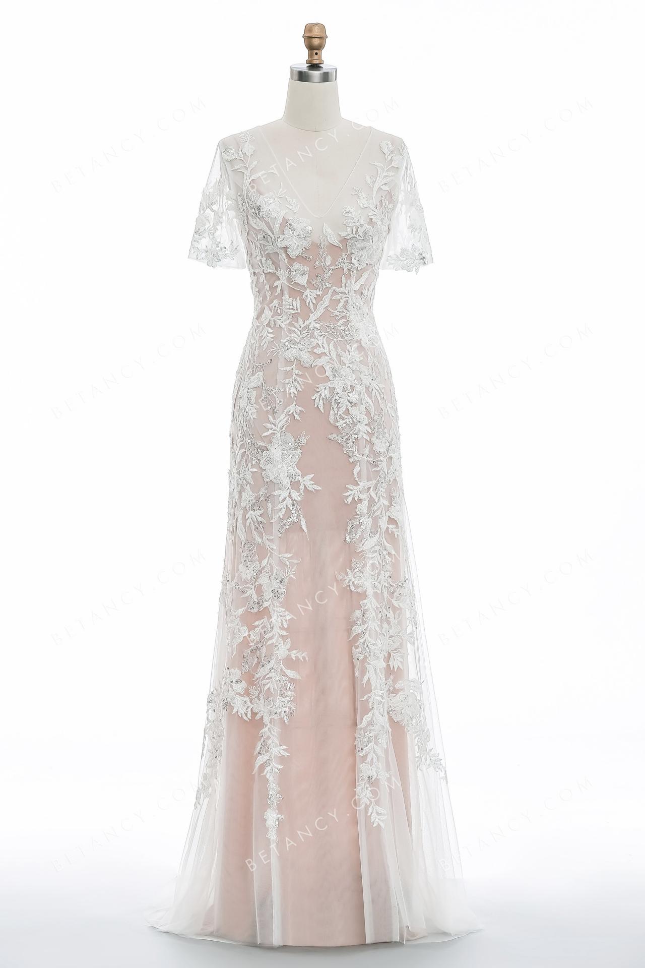 Beaded lace appliqued romantic wedding dress 6