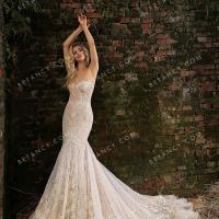 Beaded lace dusty rose bridal gown 4