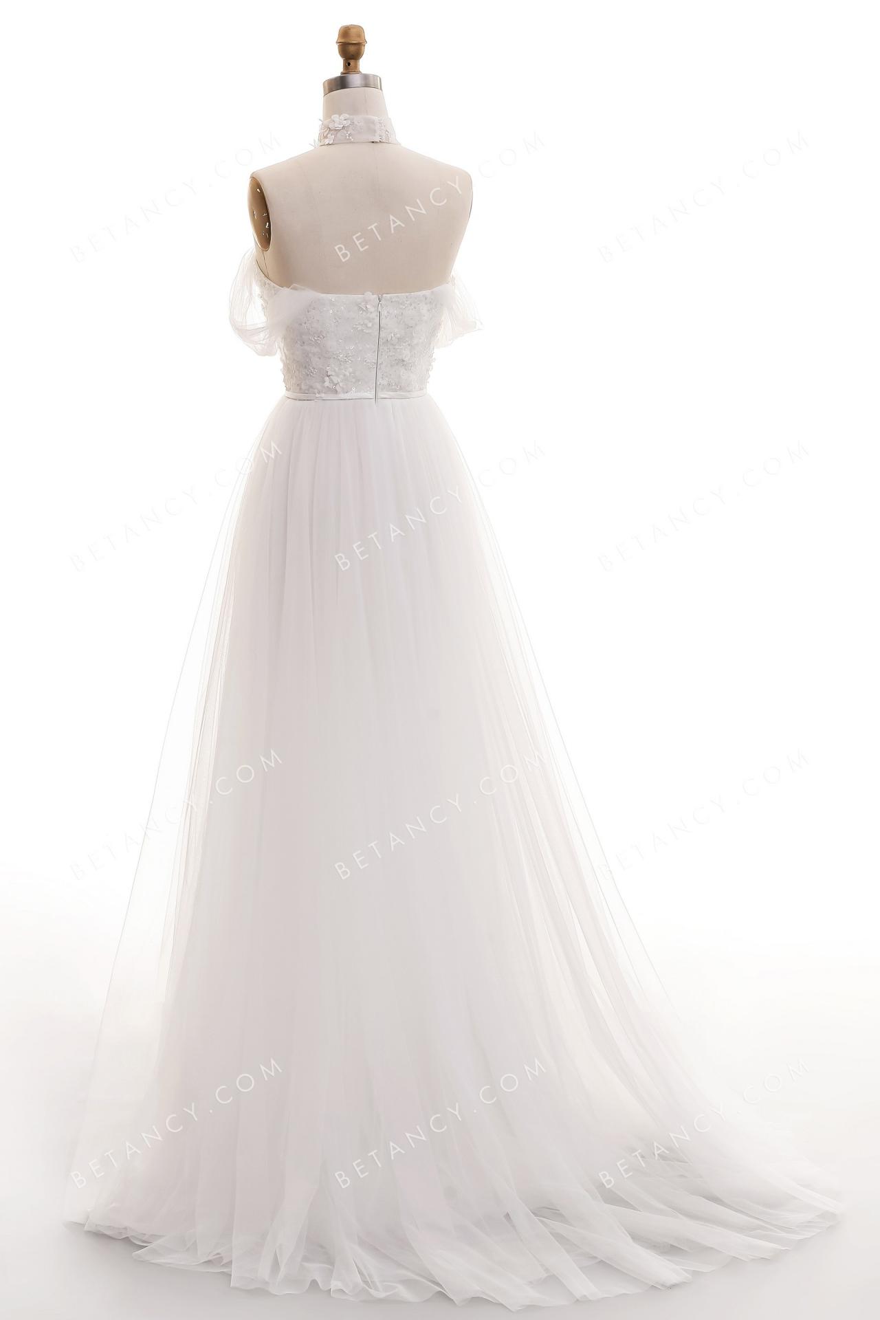 Beautiful tulle skirt with court train wholesale wedding dress 5