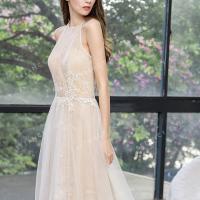 Beige nude halter dream wedding dress 2