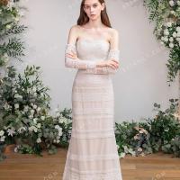 Beige nude lace bohemian wedding dress 2