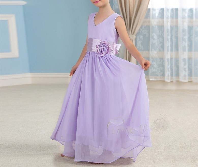Belle lavande en mousseline de soie pageant robes de demoiselle 2016 enfants beaute pageant robe de 1