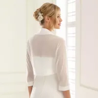 Bianco evento ivory chiffon wedding bolero with satin trim e92 1 