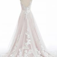 Blooming ruffled chapel train pink nude wedding gown 6