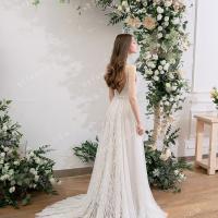 Bohemian a line bridal gown finished with geometry lace and flowy chiffon skirt 3