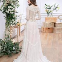 Bohemian tassels lace with pearl pink chiffon wholesale wedding dress 3