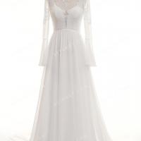 Bohemian wedding dress with illusion high neck and bell sleeves 4