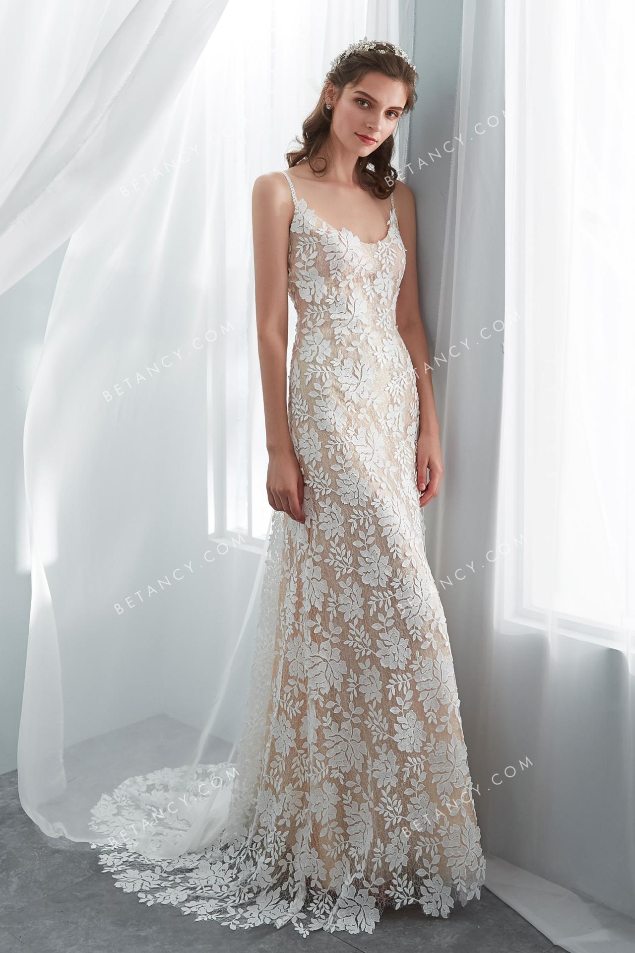 Breathtaking champagne long bohemian designer wholesale wedding gown 2