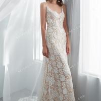 Breathtaking champagne long bohemian designer wholesale wedding gown 2