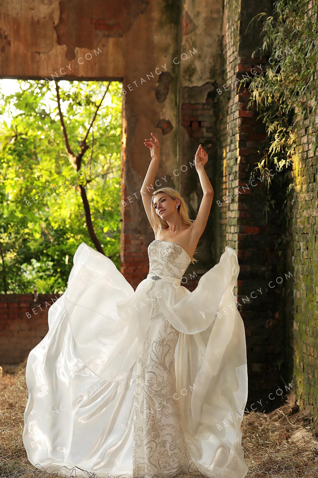 Champagne beadwork ivory organza gown 2