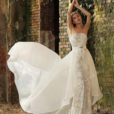 Champagne beadwork ivory organza overskirt bridal gown 1