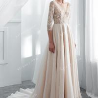 Champagne lace and organza chic wedding dress 1