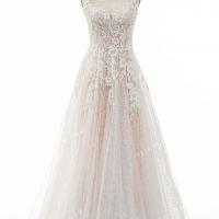 Cream white frosted sequins under embroidered flower lace wedding dress 4