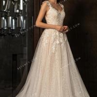 Cream white sequins lace pearl pink wedding gown 1