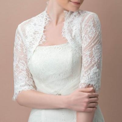 Custom made blanc dentelle appliques de mariage veste moitie manches de mariee foulards wrap pour la jpg 640x640