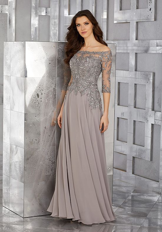 robe de soirée grise manche 3 quart