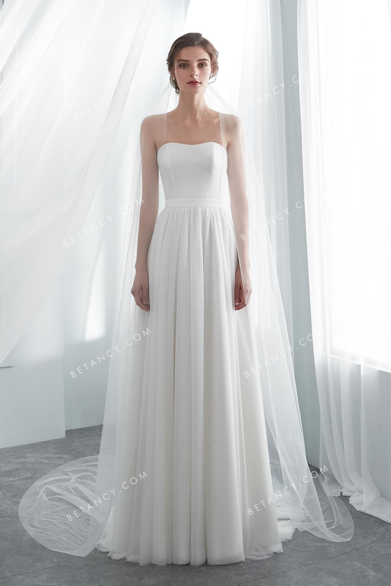 Delicate soft and draped spandex net ivory a line wholesale bridal gown 2
