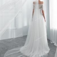 Delicate soft and draped spandex net long bridal gown with bolero 4