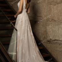 Demure v neckline and v back lace wholesale bridal gown 3