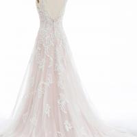 Demure v neckline and v back pink nude lace and satin wedding gown 6
