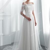 Detachable lace off the shoulder short sleeve bolero wedding gown 3