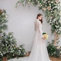 Dreamy chiffon and sophisticated geometry lace wedding dress 3