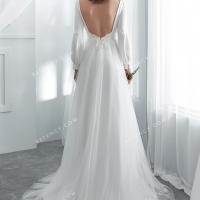 Dreamy open back and bubble long sleeve wedding gown 3