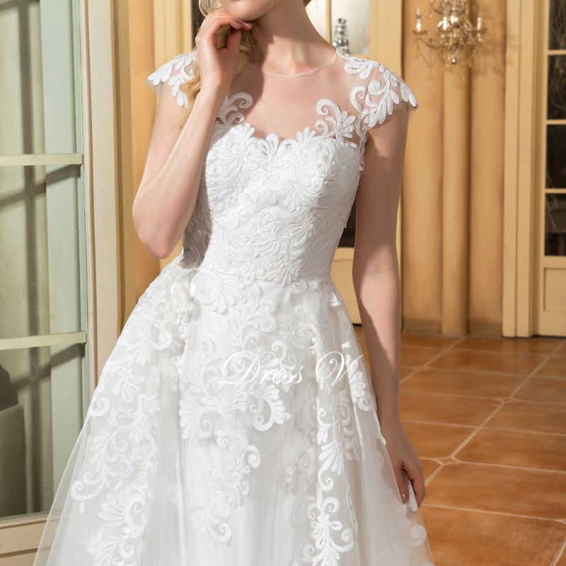 Dressv a ligne cap manches de mariage robe ivoire scoop cou appliques bouton vintage longue eacute 1