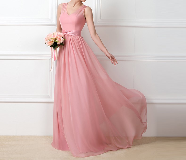 Dressv charme longue blush rose en mousseline de soie robes de mariee 2016 v cou ruche