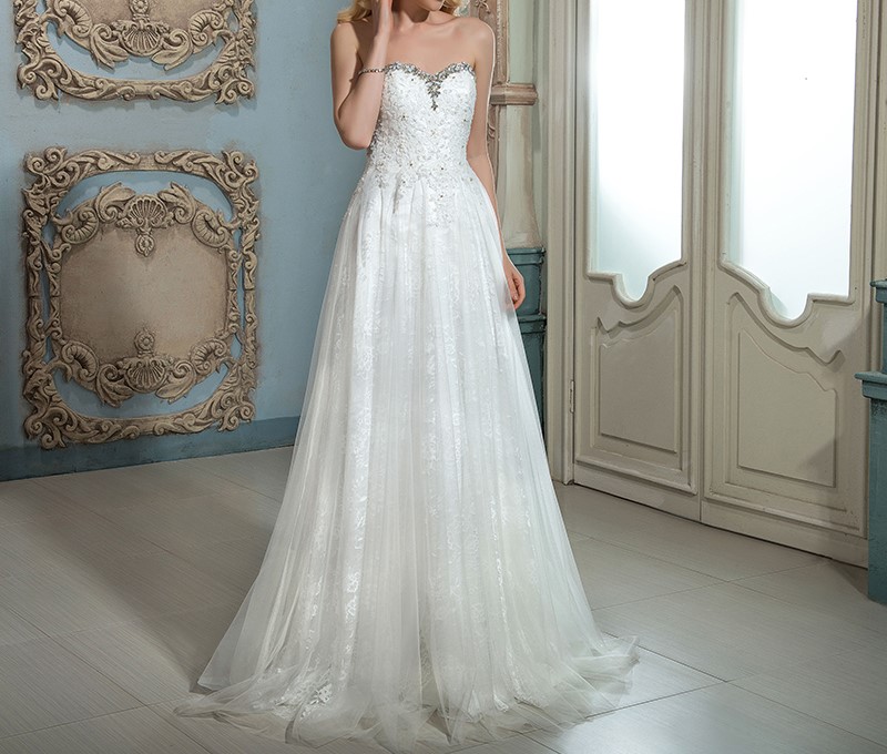 Dressv cherie perles dentelle robe de mariee ivoire a ligne de balayage train longue salle exterieure