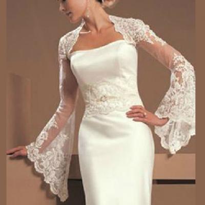 Dressv mode blanc ivoire a manches longues en dentelle veste de mariage match bretelles robe de
