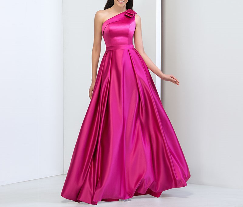 Dressv simple conception fuchsia satin plus la taille une epaule robe de bal a ligne pas