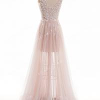 Dusty rose sheer soft tulle a line skirt with court train 5