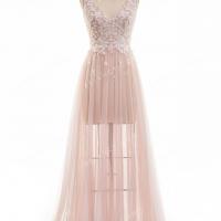 Dusty rose sheer soft tulle a line wedding dress 4