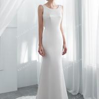 Elegant jewel neckline ivory satin mermaid wholesale wedding dress 4