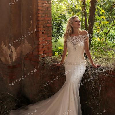 Elegant off the shoulder beaded mermaid bridal gown 1