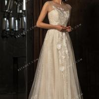 Embroidered lace beautiful light champagne wedding gown 2