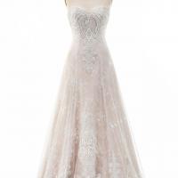 Embroidery geometric lace overlaid pink nude wedding dress 4